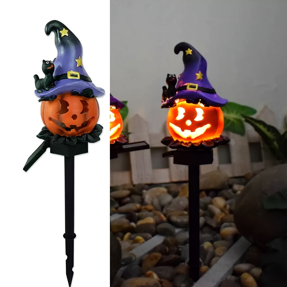 Image of Solar-powered Pumpkin Lanterns, Witch Lawn Lights, Outdoor Led Decorative Landscape Lights, Solar Garden Lights, Resin Crafts For Yard, Garden, Lawn , Festive Decorations For Halloween Parties