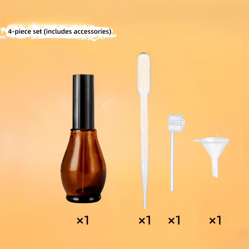 TEMU 4pcs Set (1 Bottle And 1 Funnel And 1 Pipette And 1 Spray) Single Gourd Spray Bottle With Funnel (amber, 1 Oz/30 Ml) Suitable For Storing