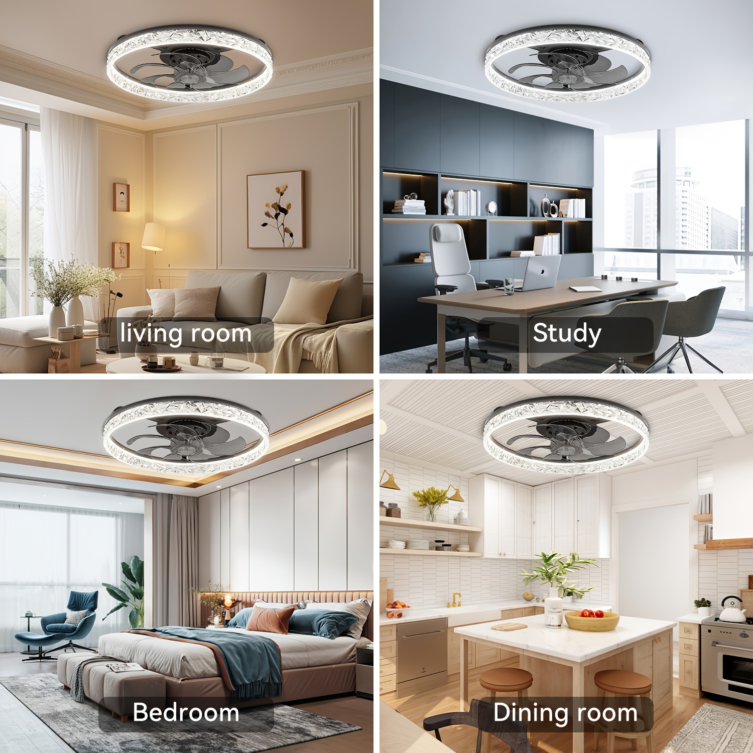 led ceiling fan 20 ceiling fan with lights   control 3 colors dimmable 6   crystal frame timing function reversible   indoor flush mount low profile ceiling fan for bedroom living room Product details 8