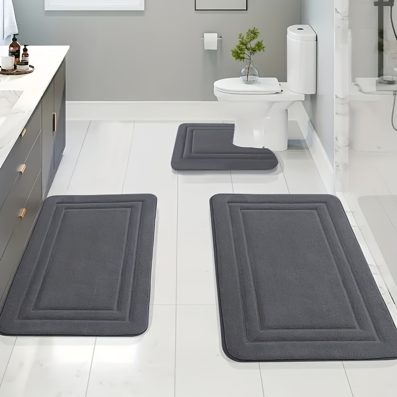 

3pcs Luxurious Coral Fleece Bath Mat Set, Non-slip Rectangle Bathroom Rugs, Knit Weave Polyester, 530gsm Density, 1.3cm , For Tub, Shower, Bathroom Accessories, Home Decor