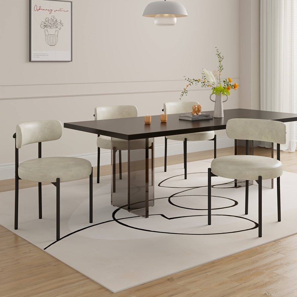Set Of 4 Dining Chairs, Padded Kitchen Chairs With Teddy Velvet, Suitable For Living Room, Dining Room And Bedroom, Leather: Brown, Beige. Teddy: White, Yellow, Light Brown, Black