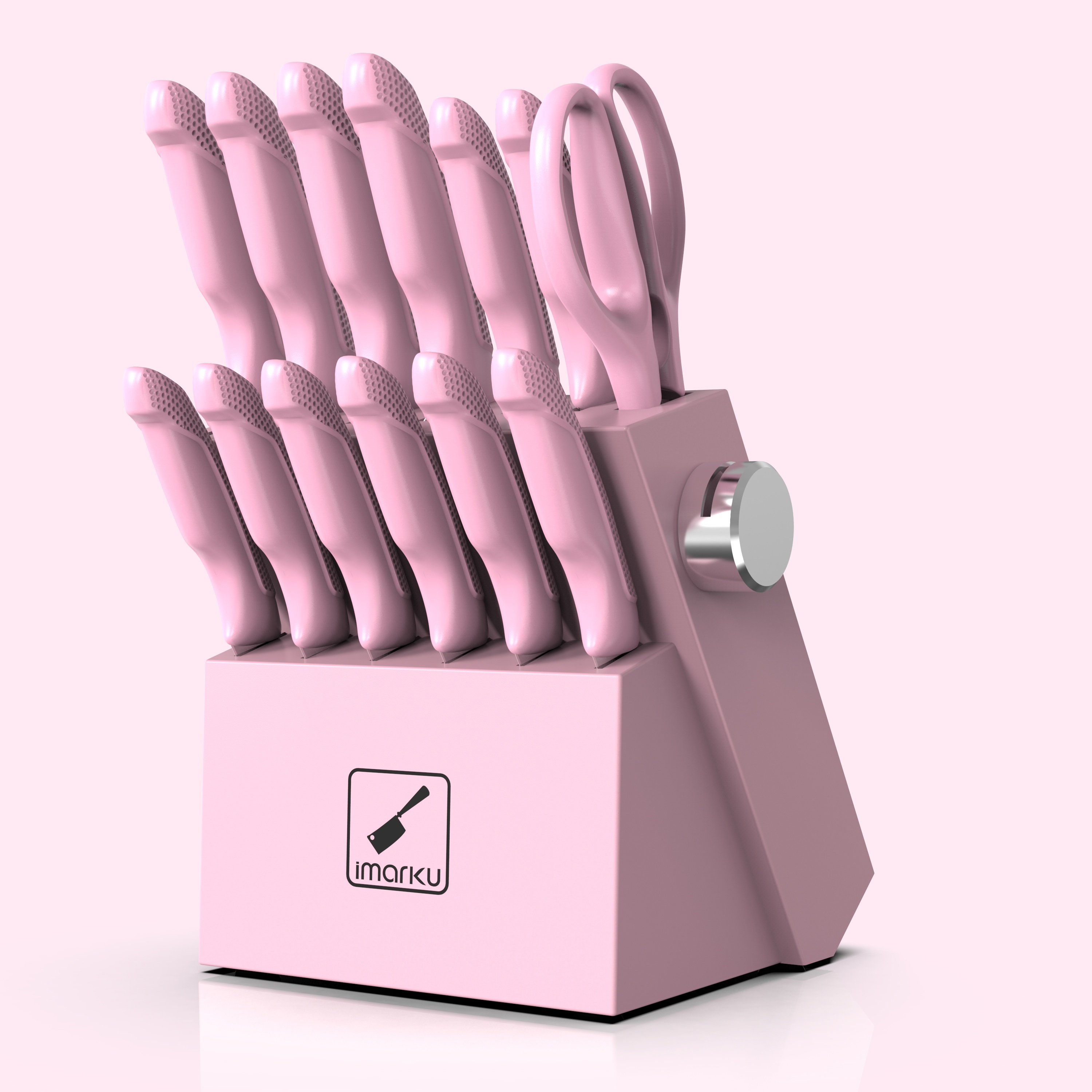 TEMU Knife Set With Block, Sharp Knife Set With Built-in Sharpener, Stainless Steel Kitchen Knife Set With Non-slip, Dishwasher Safe, Best Holiday Gifts, 14pcs, Pink