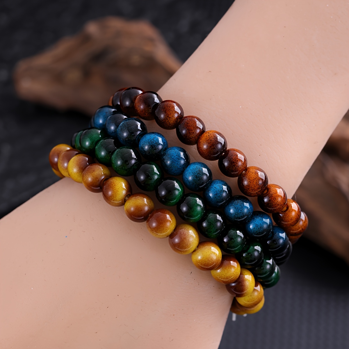4pc High Quality Tiger Eye Crystal Bead Bracelet Set