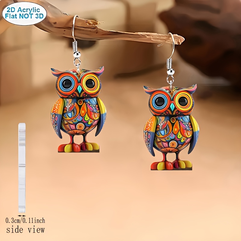 Image of 2d Flat, 2d-1 Pair Of Creative Retro Owl Pendant Earrings, Suitable For Wearing At Daily Parties And As A Festival Gift, 2d Flat