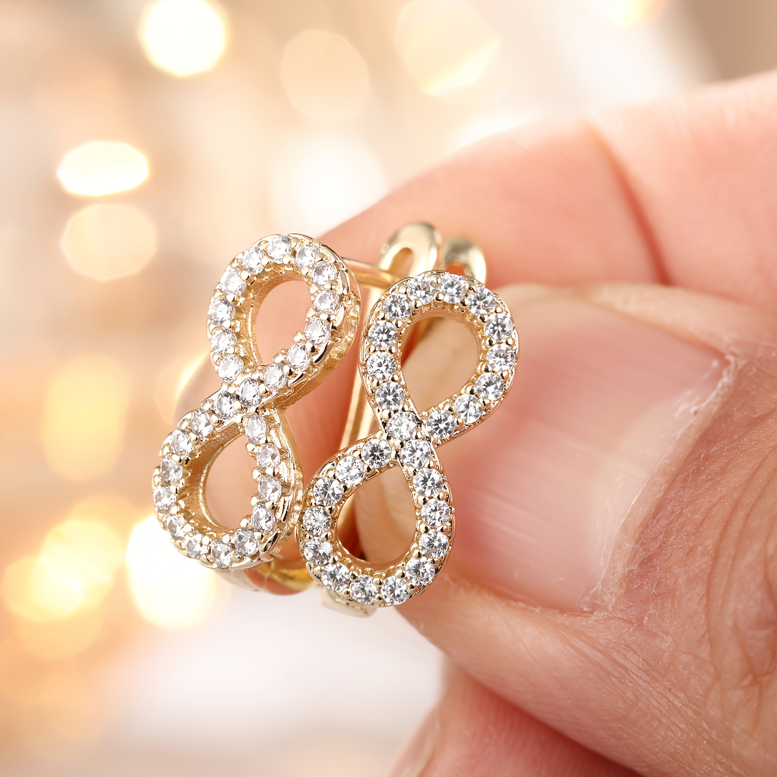 Image of Elegant Fashion Inlaid Sparkling Synthetic Zirconia Infinite Symbol Hoop Earrings For Women Daily Exquisite Earrings 's Day Gifts