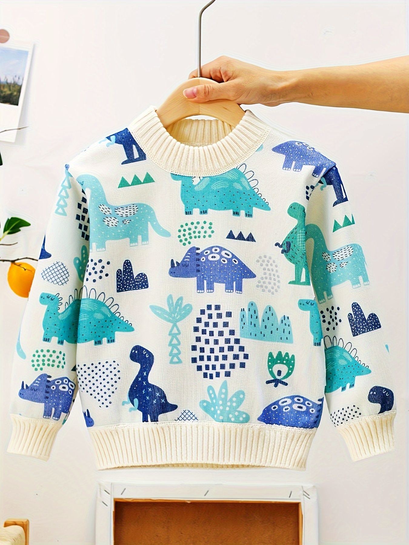 Kissonic Women's Dinosaur Sweater - Kawaii Oversized Knit Pullover, Cute Pattern Casual Jumper