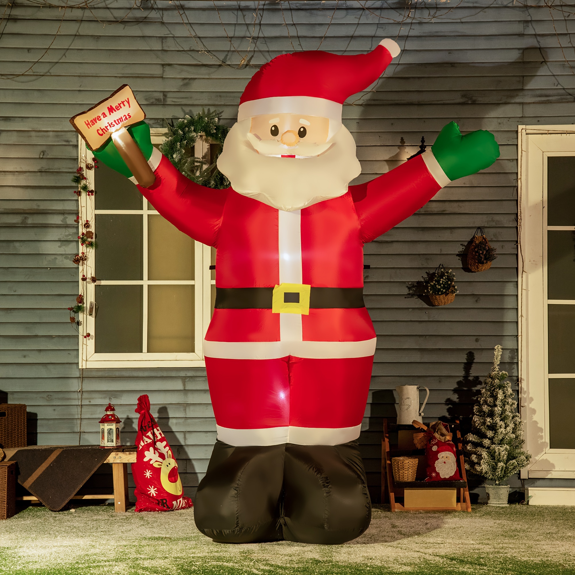 TEMU HOMCOM Père Noël Gonflable de 8 pieds avec Panneau Lumineux de Bénédiction, Parfait pour la Décoration Extérieure LED de Votre Cour pour Votre