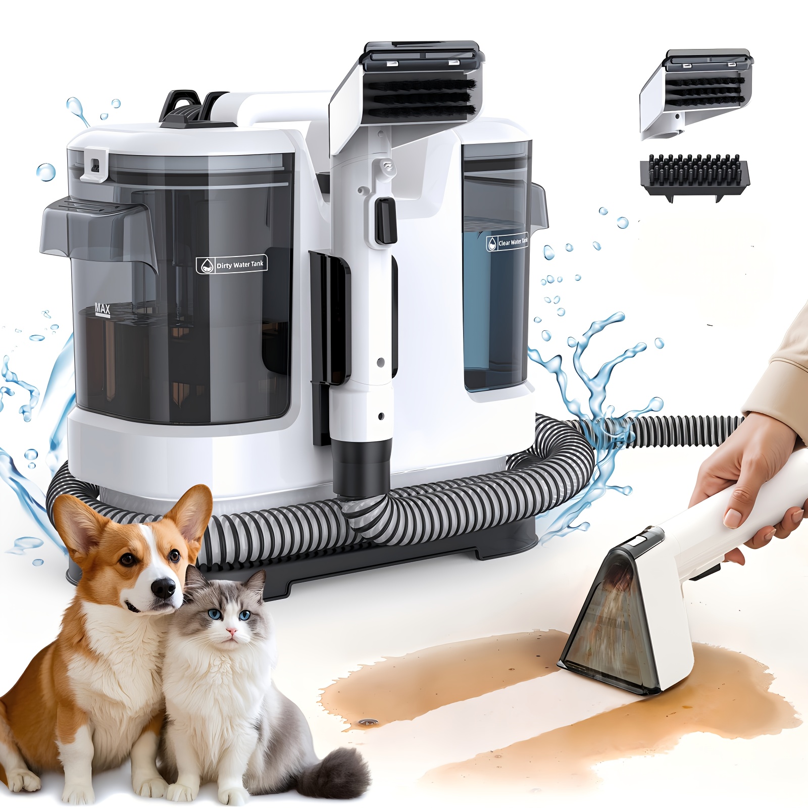 E-shop Lubluelu 16500Pa Saugstarker Fleckenreiniger, Handstaubsauger mit Multifunktionswerkzeugen, Dual-Wassertank-Design, Platzsparendes Design,