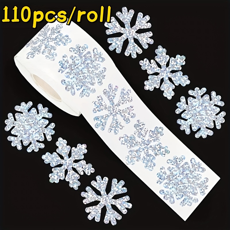TEMU Rollo de 110 pegatinas de de invierno, pegatinas plateadas impresas con láser UV, 3 diseños, pegatinas autoadhesivas de Navidad, adecuadas para