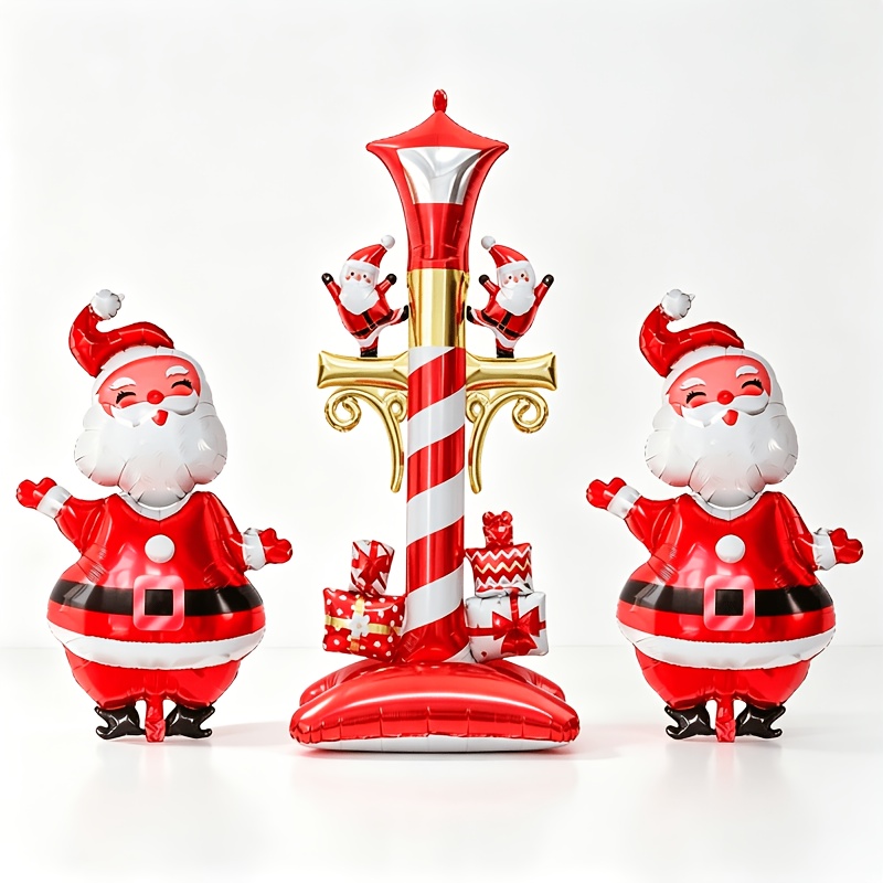 TEMU 3pcs Super Large Christmas Aluminum Foil Balloons Christmas Street Lamp Balloons Large Santa Claus Balloons Suitable For Christmas Winter New
