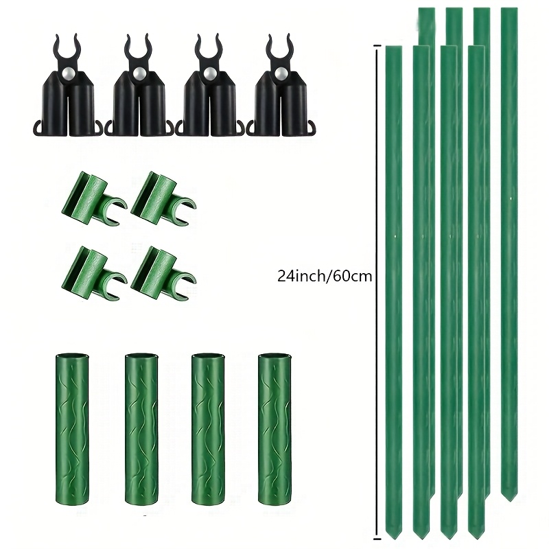 E-shop 18-teiliges (6 Stangen + 12 Ergänzungen) Gurken Rankgitter, Gemüsestütze, Pflanzgitter, Blumen Fixierungsstange, Gartenstütze, Bohnen