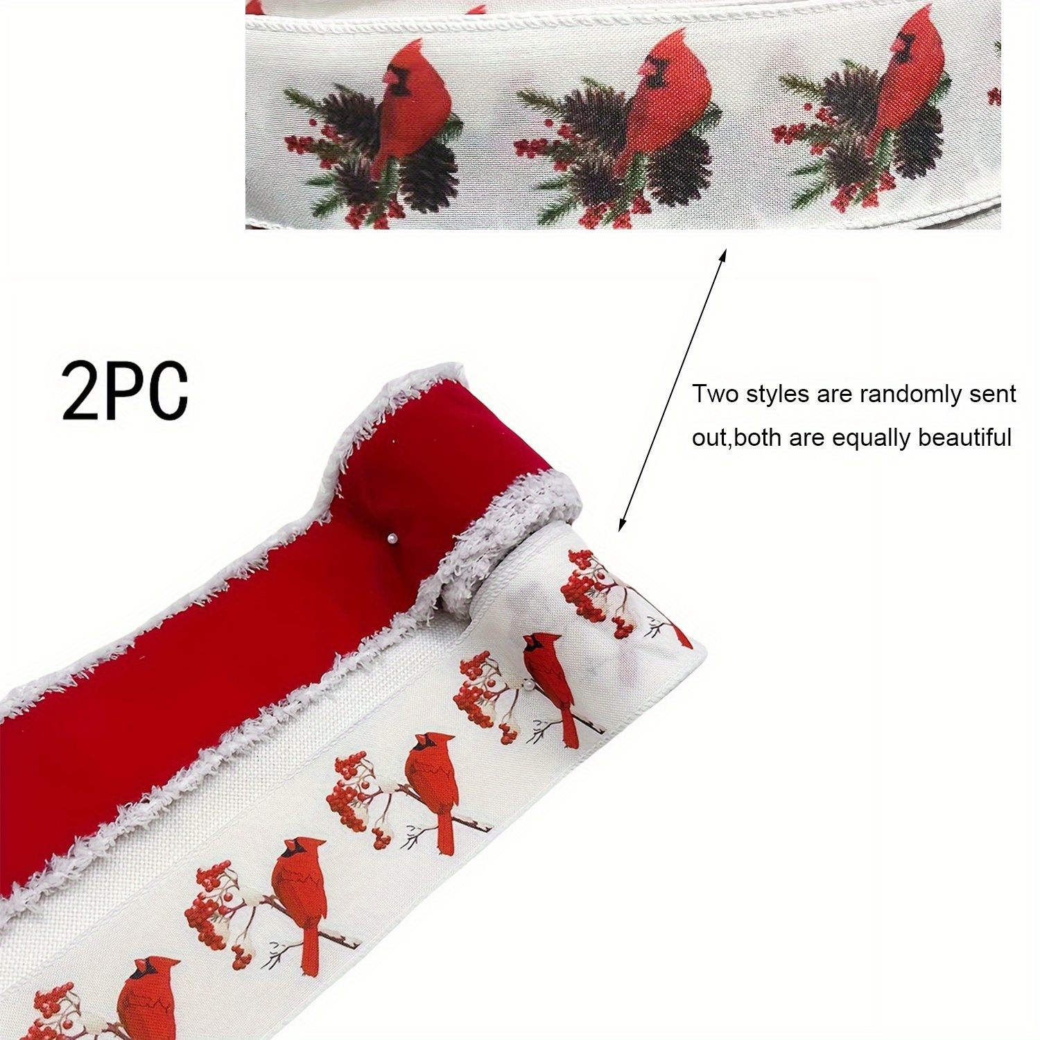 TEMU 2pcs Christmas Wired Ribbon 2. 5" - Red & Holly , Burlap For Tree And Wreath Decorations