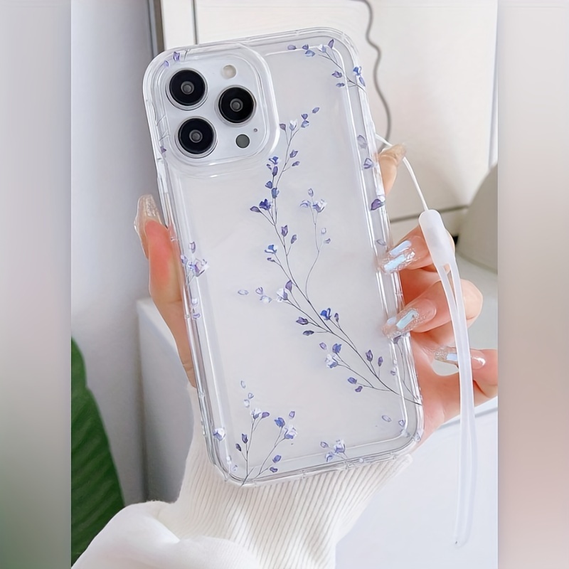 

Retro Floral Clear Phone Case With Lanyard, Air Cushion Drop Protection, Soft Tpu Cover For Iphone 7/8 Plus, Xr, Xs Max, 11, 12 Pro, 13, 14 Pro Max - Transparent Anti-shock Bumper Unisex Design