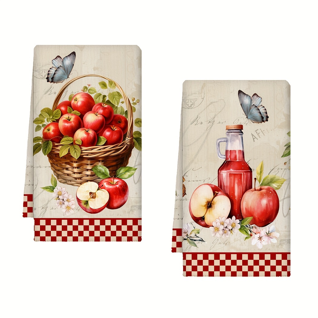 

2-pack Vintage Fruit-themed Kitchen Towels Set - Ultra Fine Microfiber Dish Cloths, Super Absorbent And Soft, Machine Washable, Knit Fabric For Home Décor - Perfect For Thanksgiving And Everyday Use