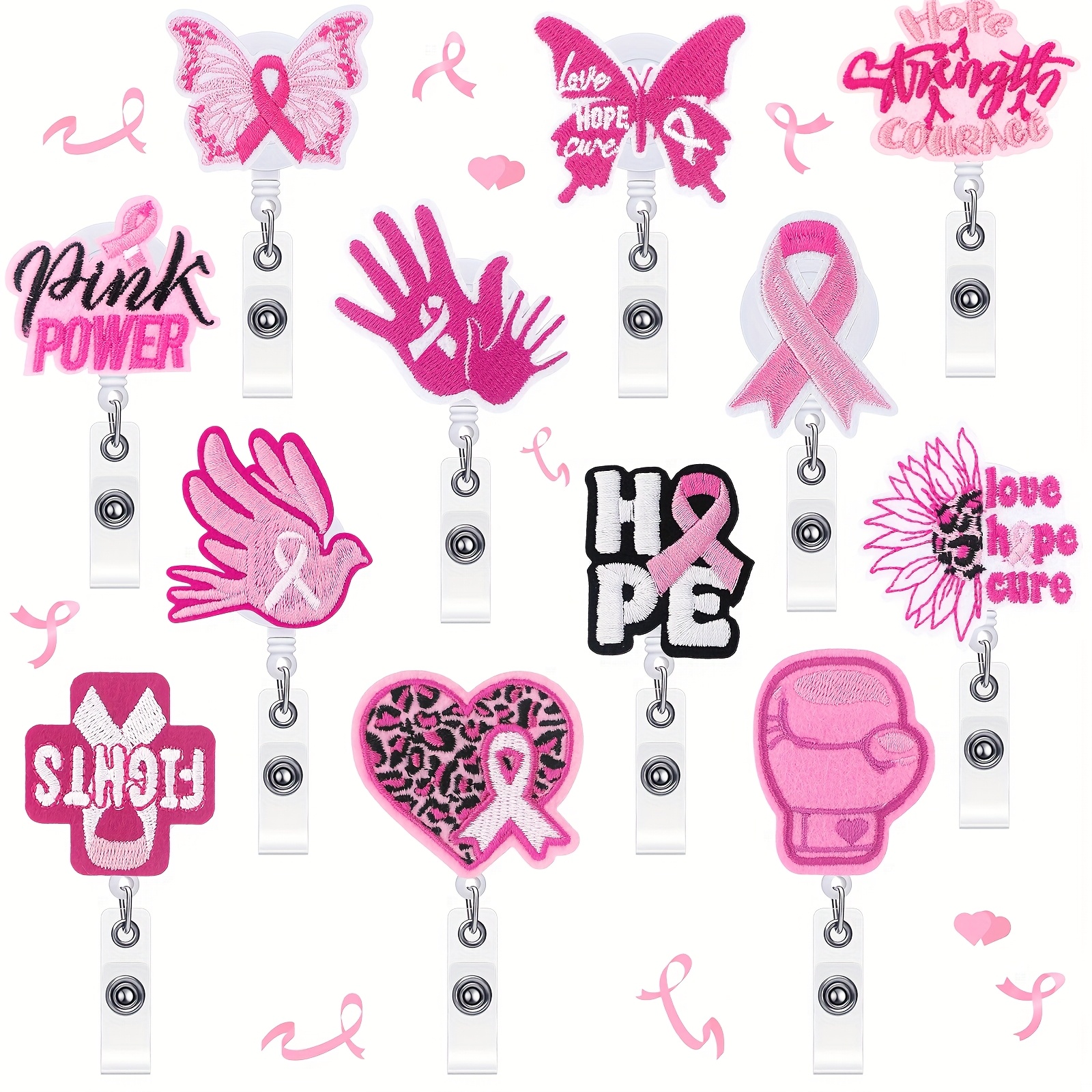 TEMU 2d Offers A Set Of 12 Pink Badge Reel Belt Clips Designed For Breast Awareness. Retractable Badge Clips Are A Thoughtful Gift For Nurses, ,