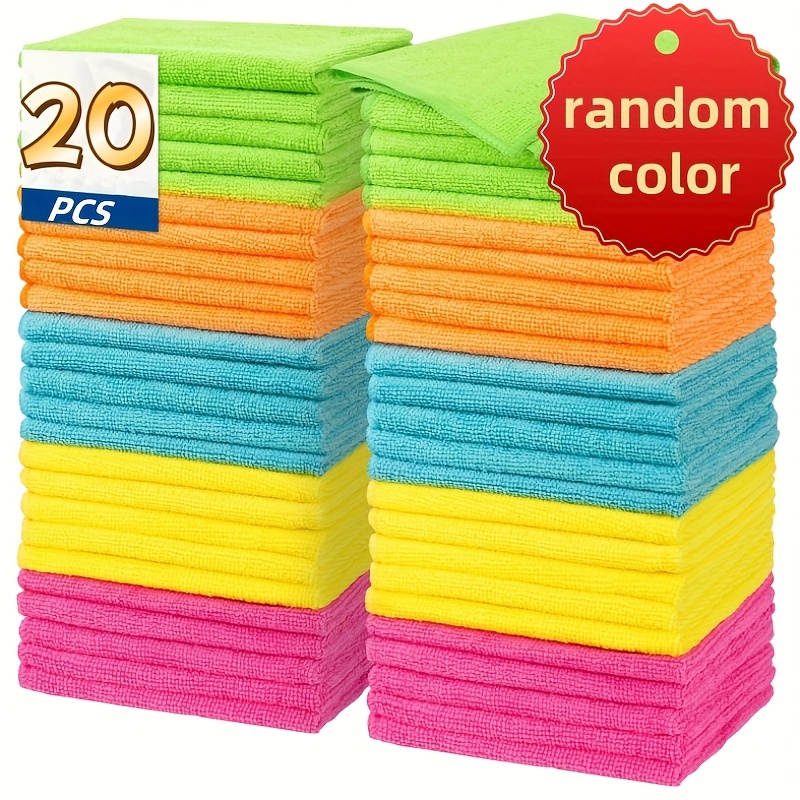 40pcs/20pcs/12pcs/ 4pcs of microfiber cleaning cloth 40pcs of cleaning rags for housekeeping, kitchen, car, reusable, 5 colors randomly mixed, unspecified color (green/blue/yellow/orange/pink)