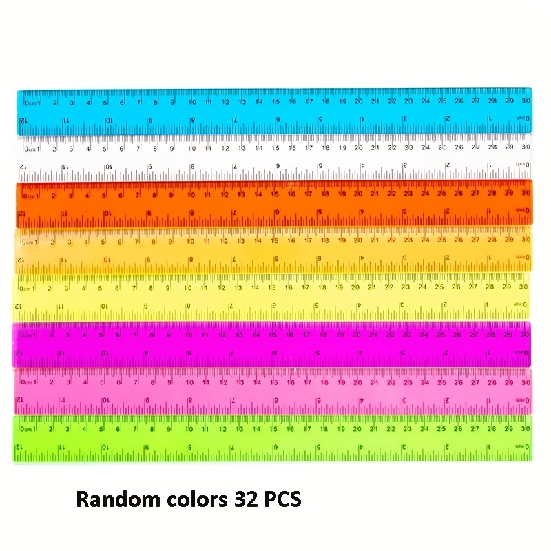 TEMU 32pcs Clear Plastic Rulers 12 Inch Bulk, Transparent Assorted Color Rulers With Centimeters And Inches, Metric Rulers Home Supplies
