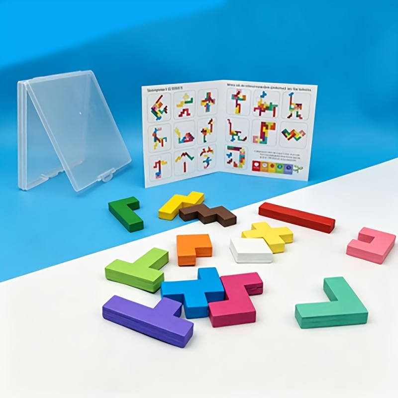14pcs Wooden Colorful 3D Puzzle Blocks Set, Educational Gift