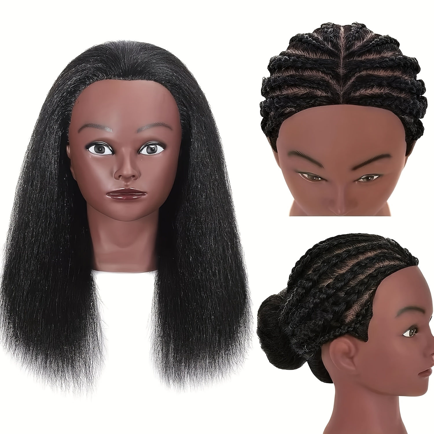 TEMU Cabeza de maniquí de 16 pulgadas con cabeza de maniquí sintética, cabeza de entrenamiento, maniquí de cosmética para peinado, cabeza de maniquí