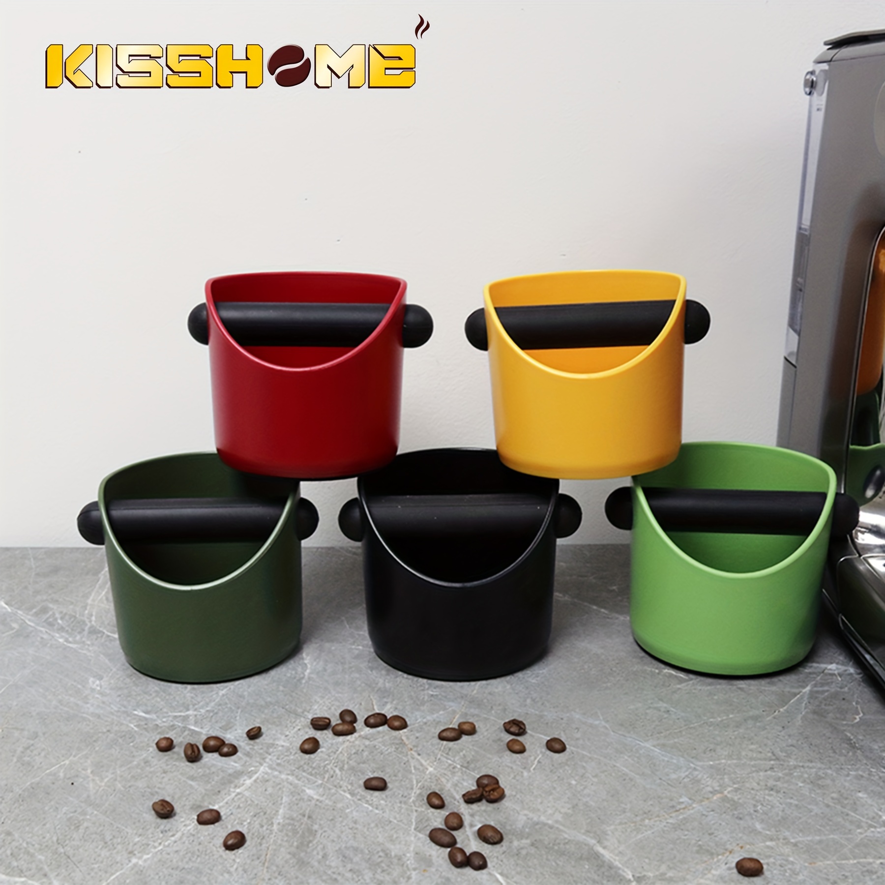 

KISSHOME Boîte à café : Panier à coloré, plastique ABS, antidérapant, tige de frappe en silicone, outil pour accessoires de barista, boutique de machines à café