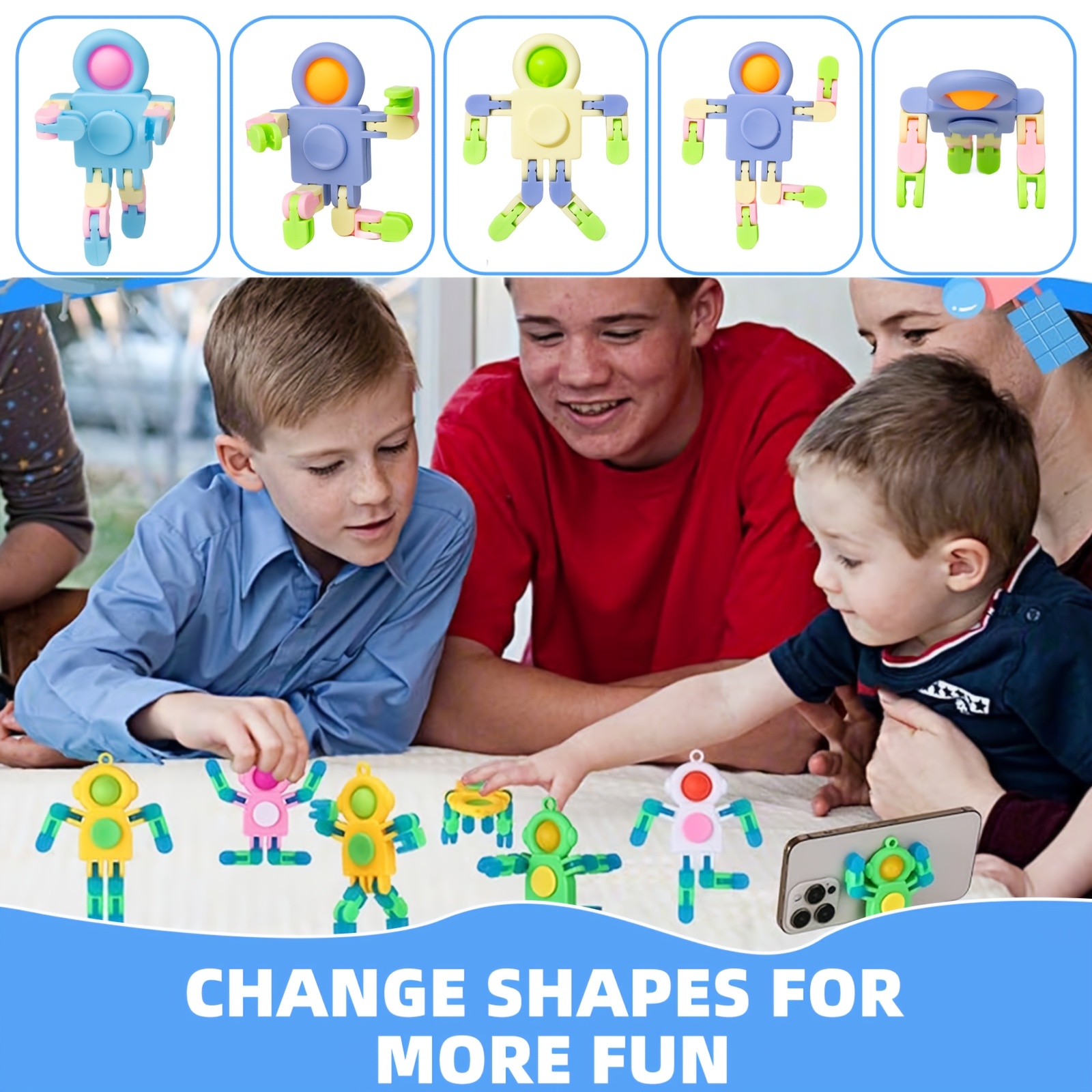 24-Pack Transformable Astronaut Fidget Spinners - Multi-Colored Plastic Pop Fidget Toy Keychains for Kids, Stress Relief Hand Spinners, Classroom Rewards, Birthday & Party Gifts