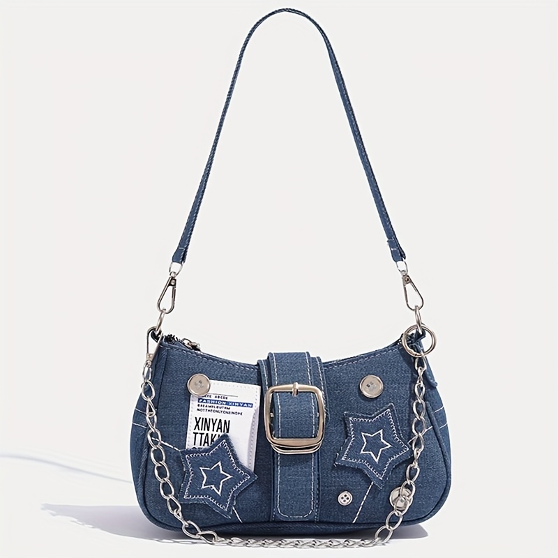 trendy y2k shoulder bag star details secure zipper closure - Temu