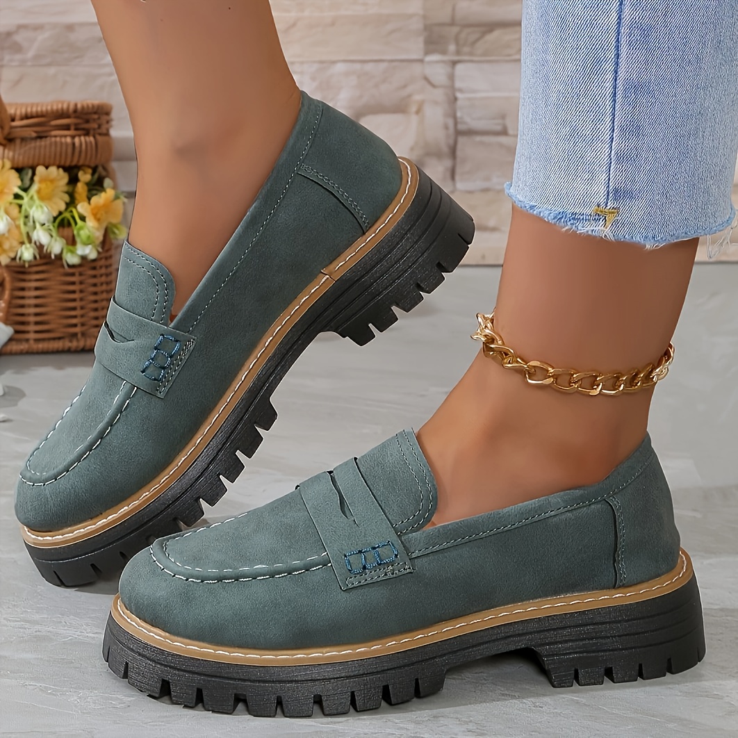 women s solid color platform loafers fashion preppy style details 7