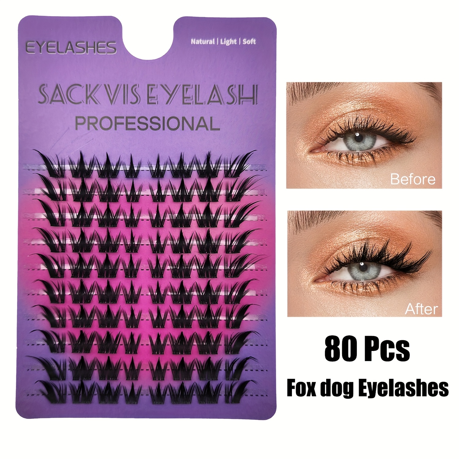 Sackvis Reusable Korean- Diy Eyelash Extensions Kit - , Long-lasting, And Versatile For Cat Eyenatural C Wiggle Looks Bottom Lash 6-9mm And 10-12mm Big Curly Devil Fishtail Eyelashes 8 Style