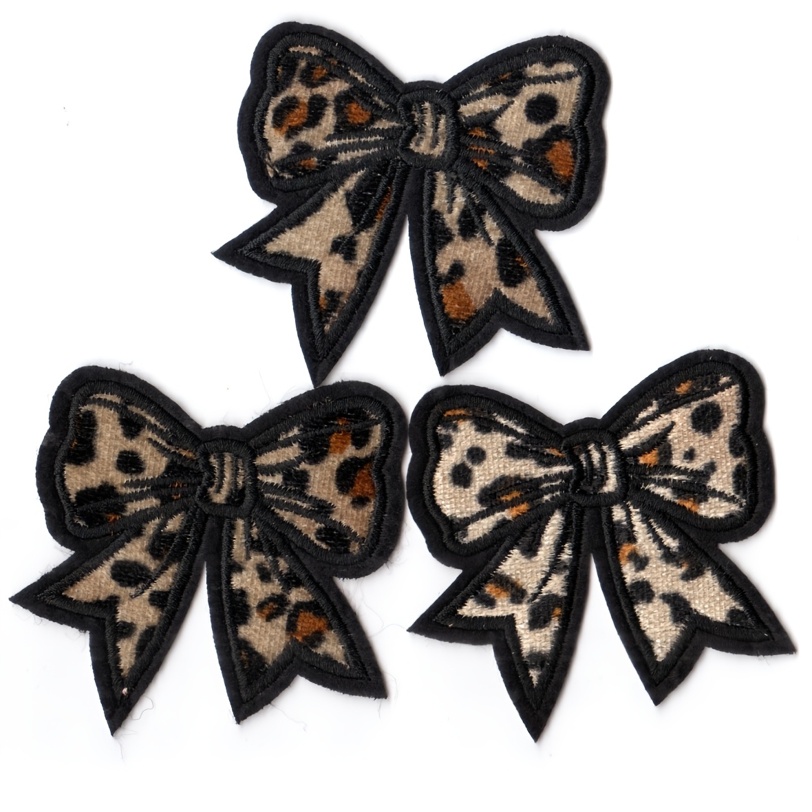 TEMU Leopard Print Bow Pattern Embroidery Patch, Cute Cartoon Design, Iron-on Or Sew-on, Suitable For , Bags, Shoes, And Hats