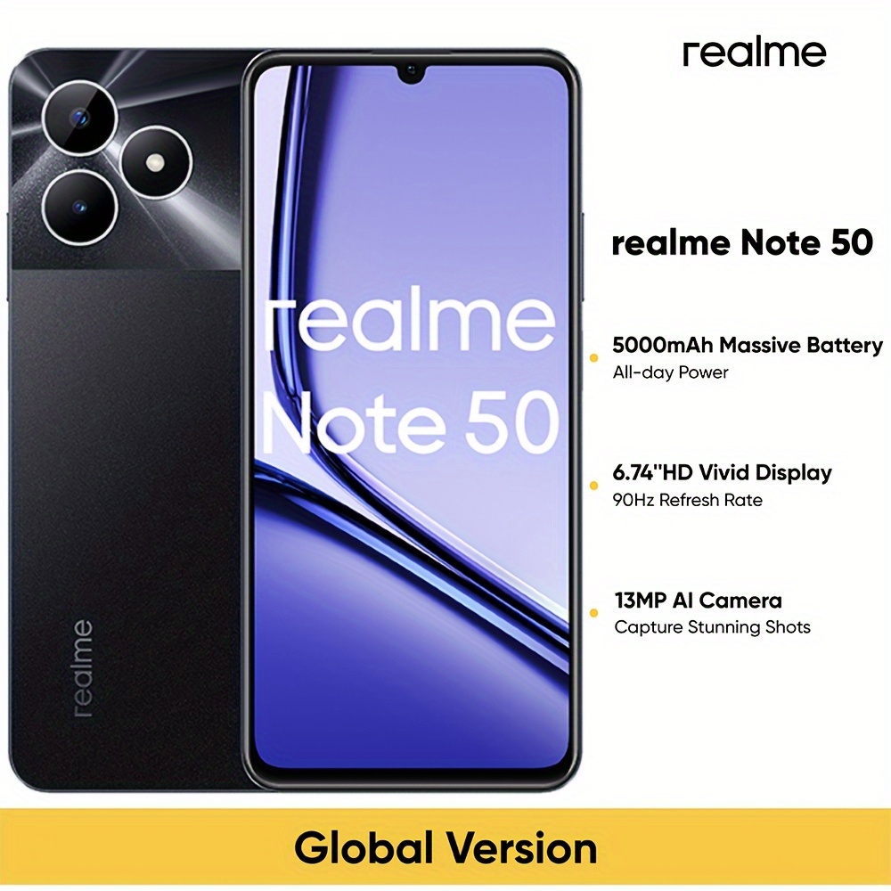 

Realme 50 Cellphone 3gb+64gb , 4g Lte, Andriod 13 Smartphone, 6.74''hd 90hz Display, 5000mah Battery Celulares, 13m Phone,