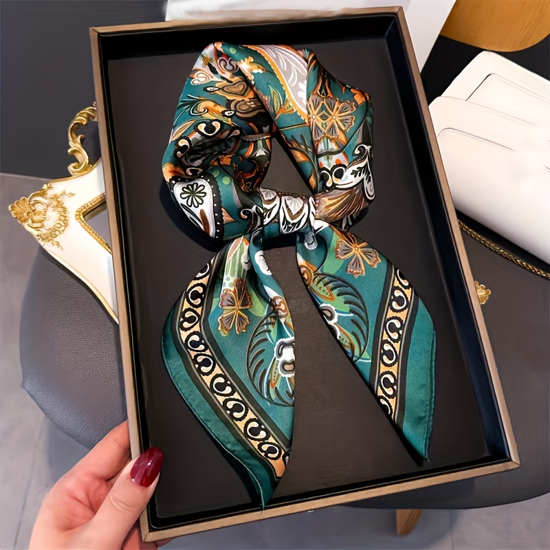 TEMU Fashion Edge Floral Pattern Square Scarf, Green Beige Coffee 3 Styles , Multi-functional Use Headscarf Scarf Shawl, Texture, Decorative Fashion