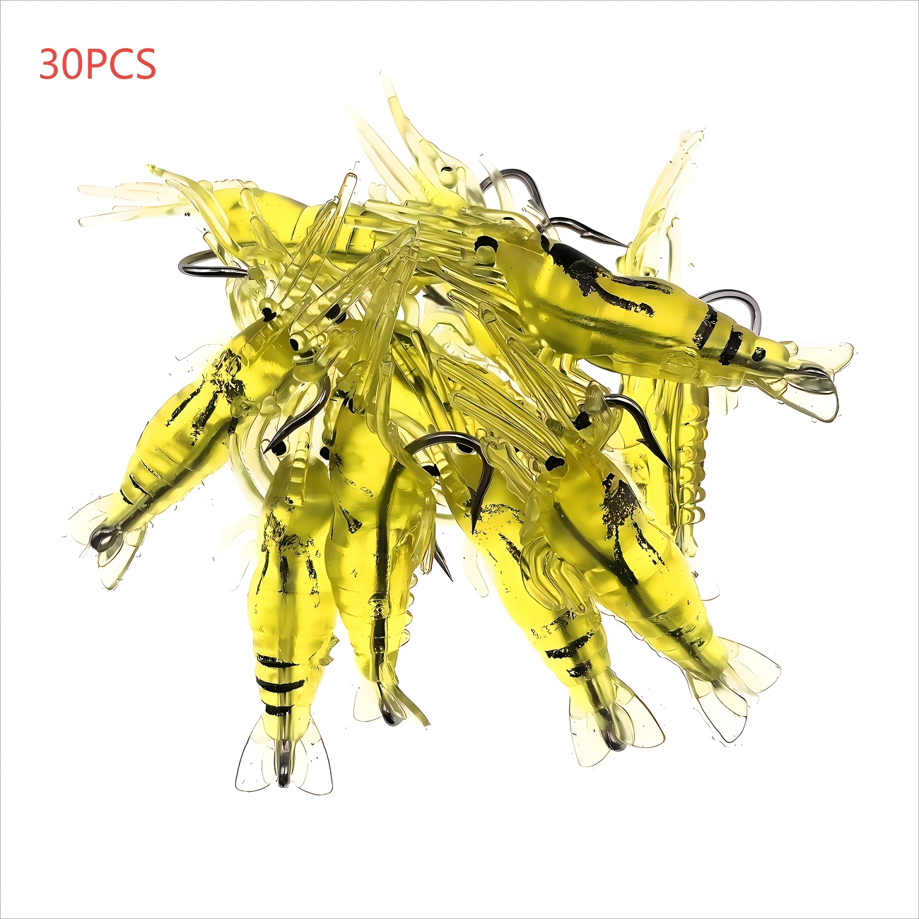 TEMU 1 Simulated Luminous Shrimp Bait With Hook, Soft Shrimp Bait 50pcs-30pcs 2 Packaging Options