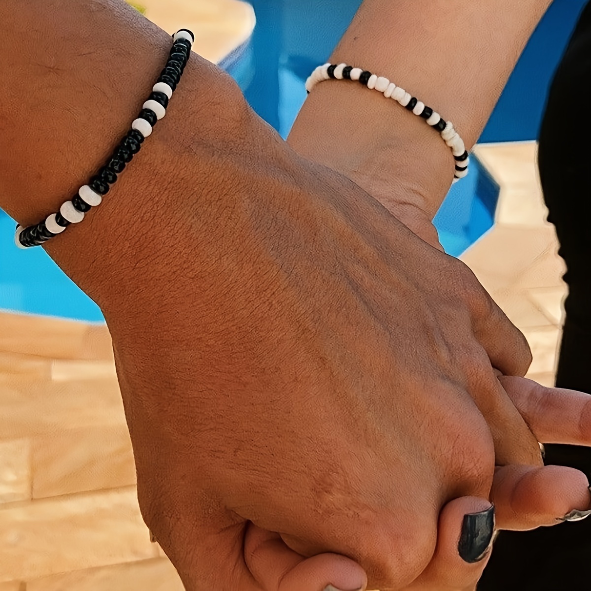 Unisex Heart Charm Beaded Stretch Bracelets Set