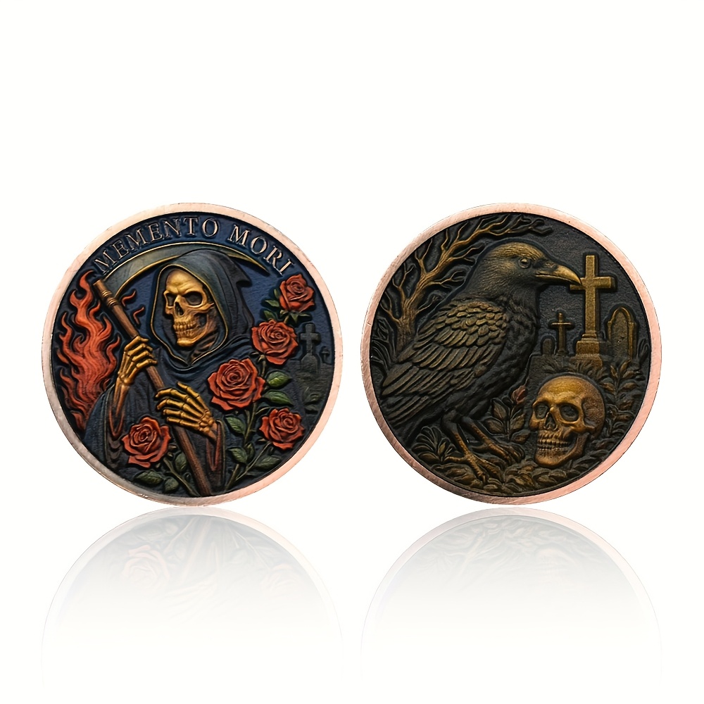 레플리카 코인 1개 고딕 묘지 코인 해골 까마귀 장미 디자인 호러 팬을 위한 다크 고딕 데코 할로윈 소품 메 - Temu  Republic of Korea