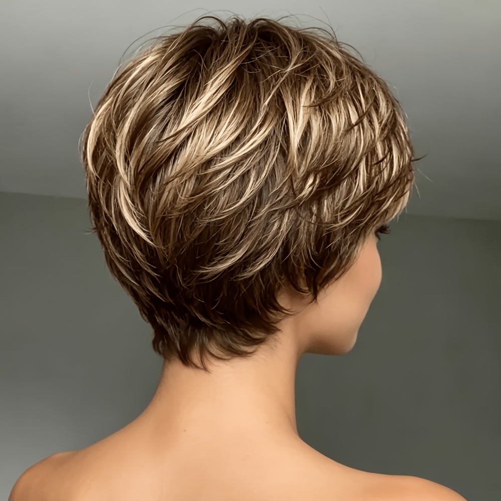 short blonde wigs for women layered mixed blond   cut wigs with bangs synthetic short   wigs