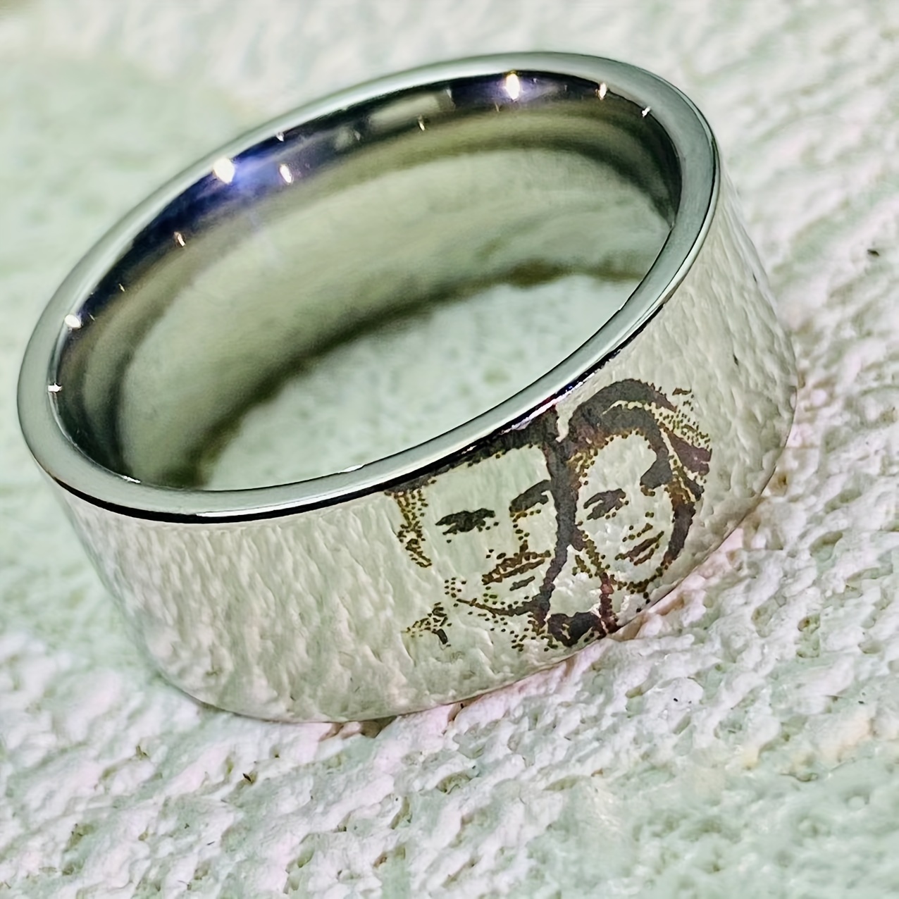 Personalized Picture Ring Engraved Custom Image Polished Durable Couple Family