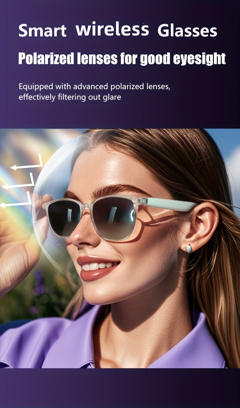2025 wireless smart glasses auto dimming lens touch control built in microphone high resolution audio wireless rechargeable battery great for office outdoors sports driving music hands free phone ideal holiday gift Product details 13