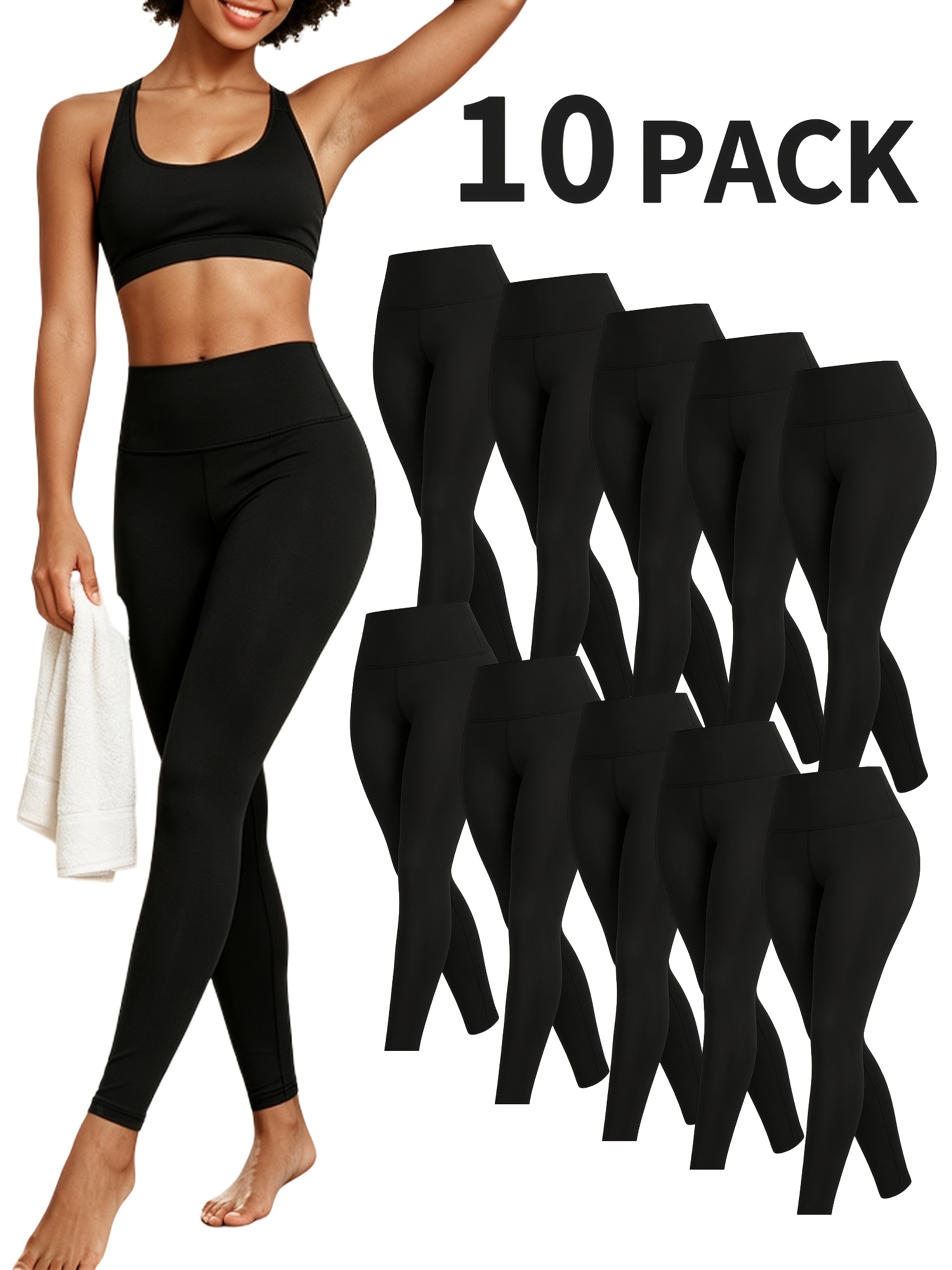 10pcs Women's High-Waist Shaping -Lifting Seamless Yoga Leggings, Full-Length Pants for Hip Exercises, Opaque, Machine W