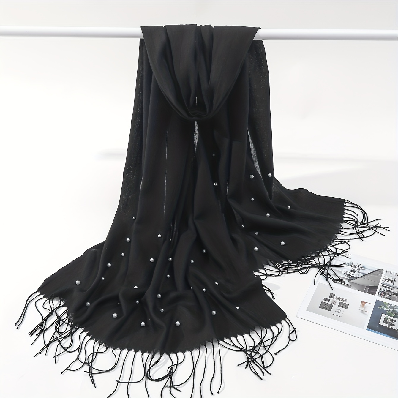 Image of Women's Black Handmade Bead Fashion Scarf Suitable For Headscarf And Daily Use