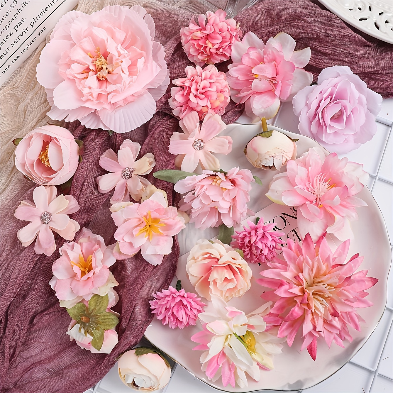 

21pcs Silk Artificial Flowers Assortment Kit For Diy Crafts, Daisy Mixed Varieties, Valentine's Day Decor & Arrangements