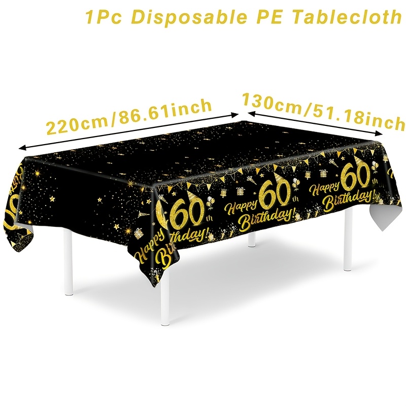 Image of 1pc 1pcs 1pc 60th Birthday Tablecloth Suitable For 60th Birthday Party Decorations - Rectangular Plastic Table Cover With Elegant, &, Adult Party Supplies For 60 Years Celebration