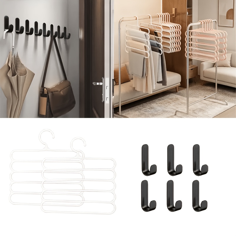TEMU Appendiabiti a per pantaloni - Organizzatore per armadio salvaspazio (2 grucce per pantaloni + 6 ganci)