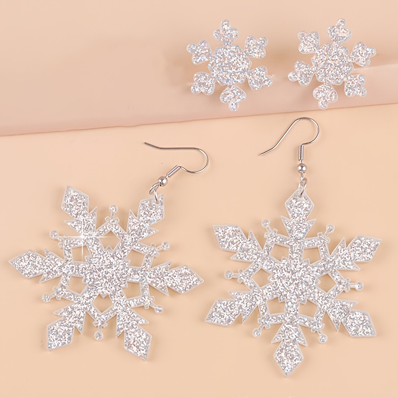 4pcs Elegant Christmas Sparkling Snowflake Acrylic Earrings Set for Women