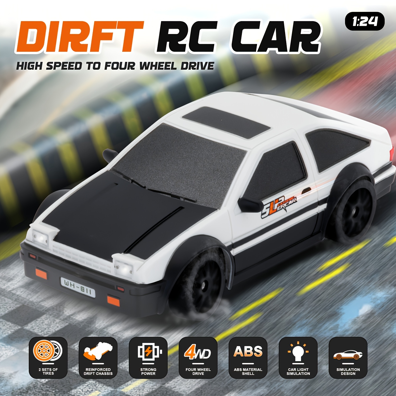 1:24 Scale 2.4GHz Remote Control Car Remote Control Four-wheel Drive Drift Car 15KM/H Drift Car With Front And Rear LED Lights Drift Tires For Boys And Girls Over Six Years Old Birthday, Holiday Gifts