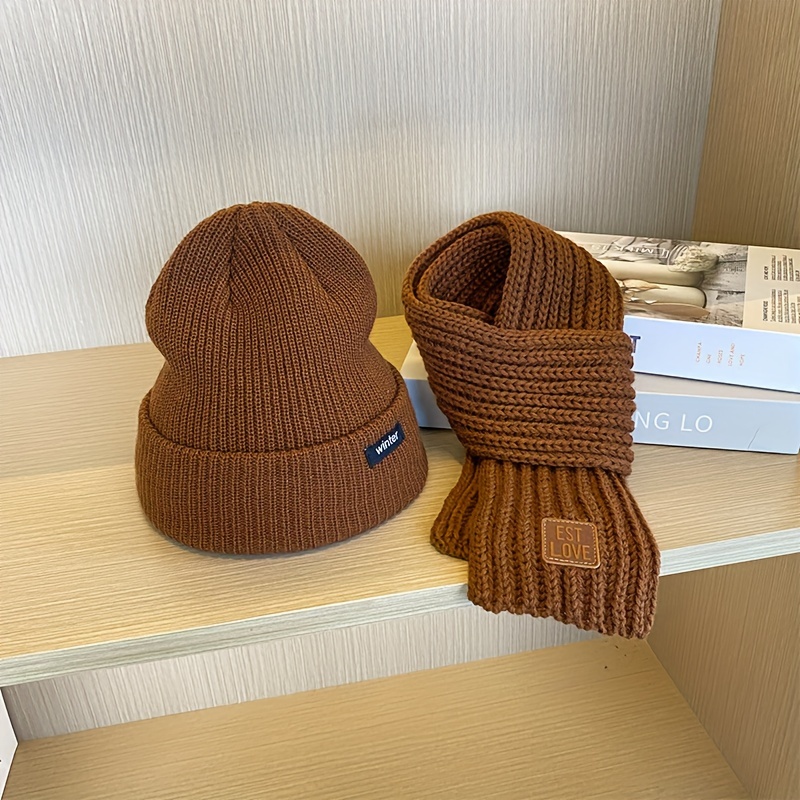 

' Windproof Knit Beanie & Scarf Set - Stretchy Acrylic, Hand Washable - Pattern For Fall/