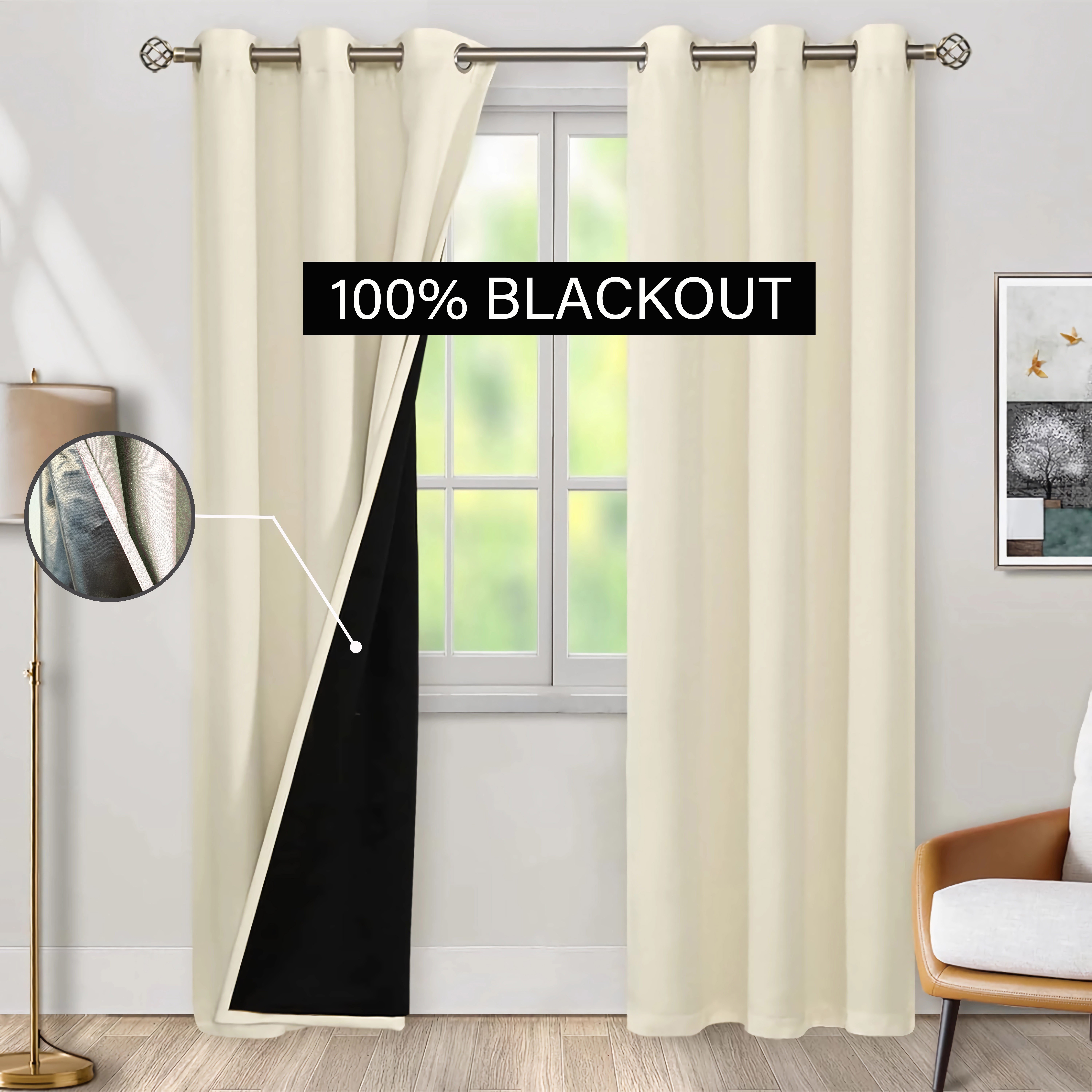 

2panels Thermal Insulated Blackout Grommet Top Curtain For Bedroom, Office, Kitchen, Living Room, Study, And Home Decor