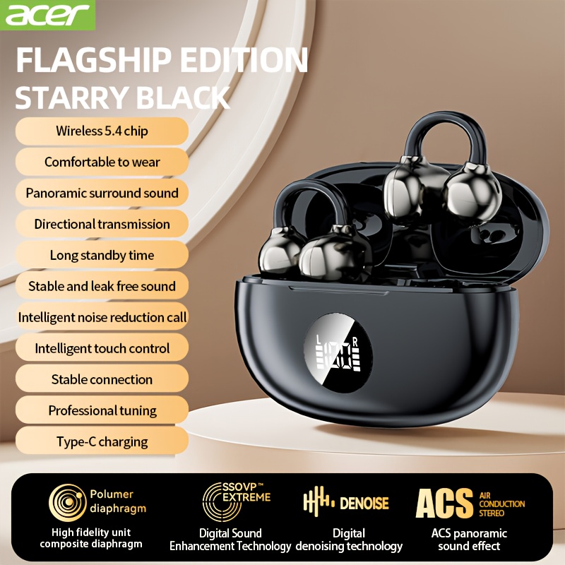 photo de l'article [ ] écouteurs true wireless avec microphone, casque tws semi- -auriculaires avec réduction de bruit enc, volume tactile, crochets sportifs   fil, boîtier de charge à affichage led, design demi-ouvert, conversation hd, compatible avec téléphones mobiles, batterie rechargeable, charge type-c