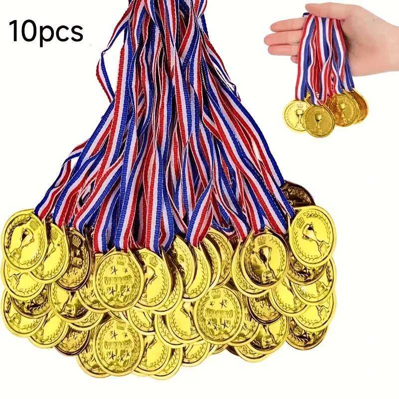 TEMU 10pcs Golden Plastic Medals - Golden Pattern Decorative Medals, Suitable For Sports, Competitions, Team Building Activities, Etc