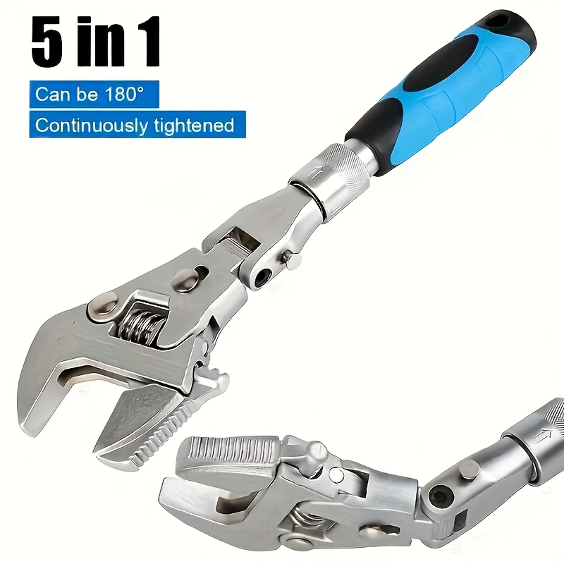 Llave de trinquete multifunción ajustable con cabeza plegable y giratoria de 180°, 5 en 1, torque ajustable de 25.4 a 30.48 cm