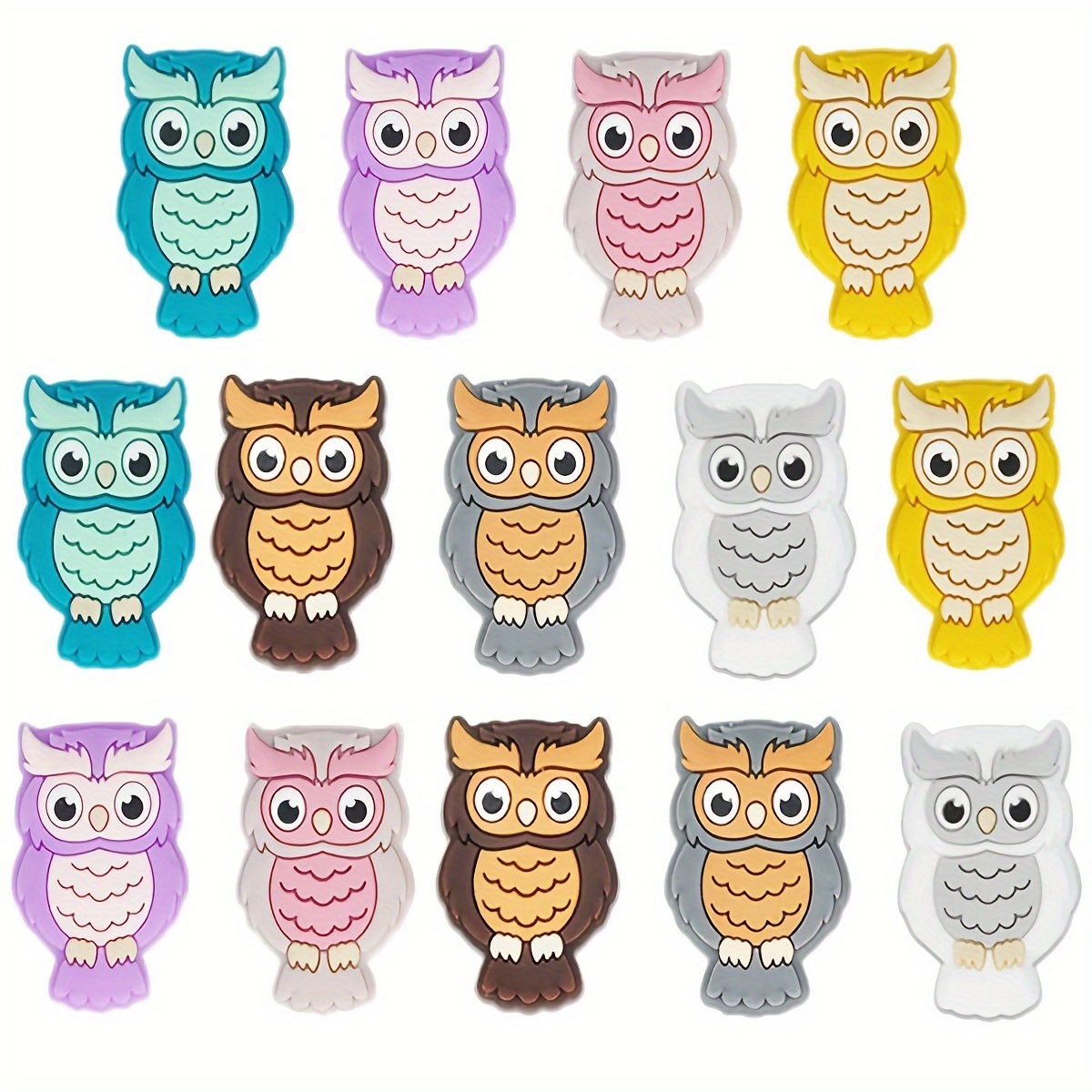 

14pcs Cartoon Owl Silicone Beads - Cute Animal-shaped Flat Spacer Beads For Making, Bracelets & Crafts - Ideal For Adults, Decorative Beads| Jewelry Components|flexible Beads, Beads For Jewelry Making